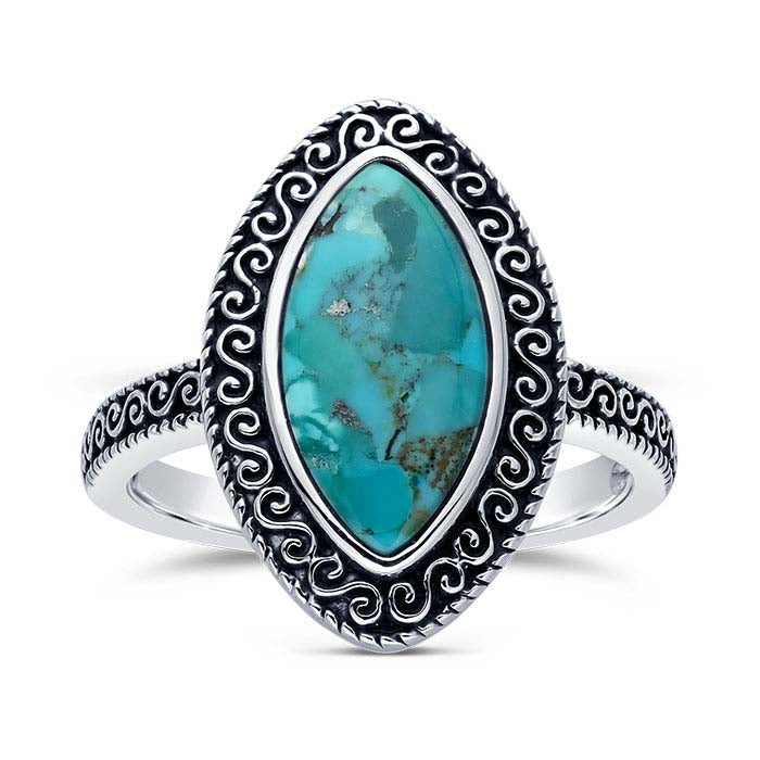 Sterling Silver Turquoise-Set Filigree Ring