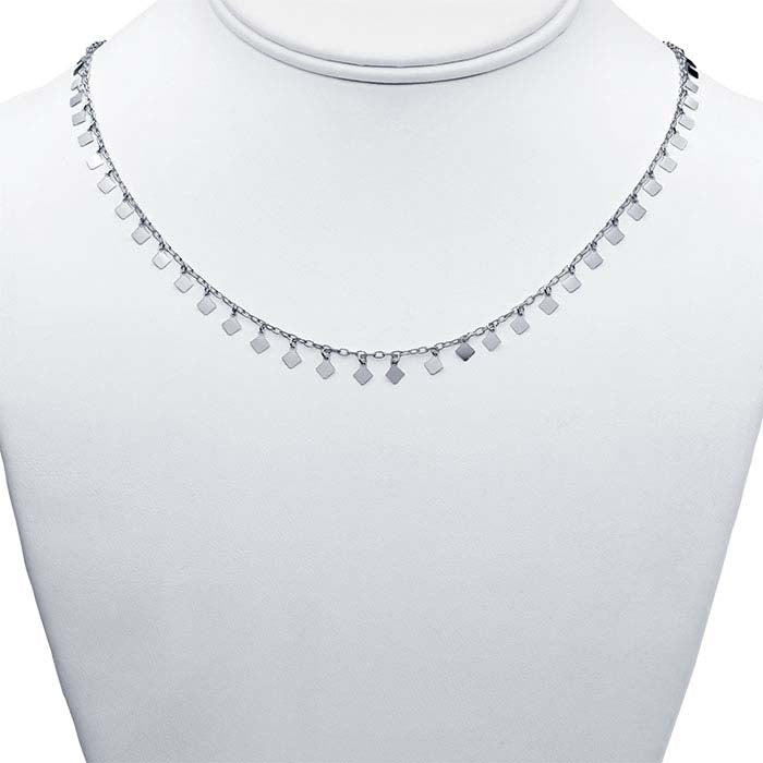 Sterling Silver Necklace with Diamond-Shaped Drops