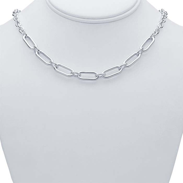 Sterling Silver 5.6mm Hollow Cable Chain Necklace with Oval Links