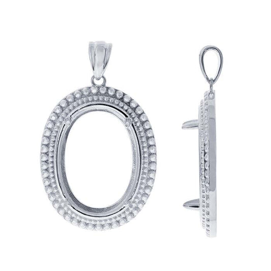 Sterling sølv 18 x 13 mm oval perlet cabochon anhengsinnfatning