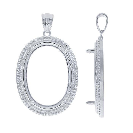 Sterling sølv 25 x 18 mm oval perlekantet cabochon anhengsinnfatning