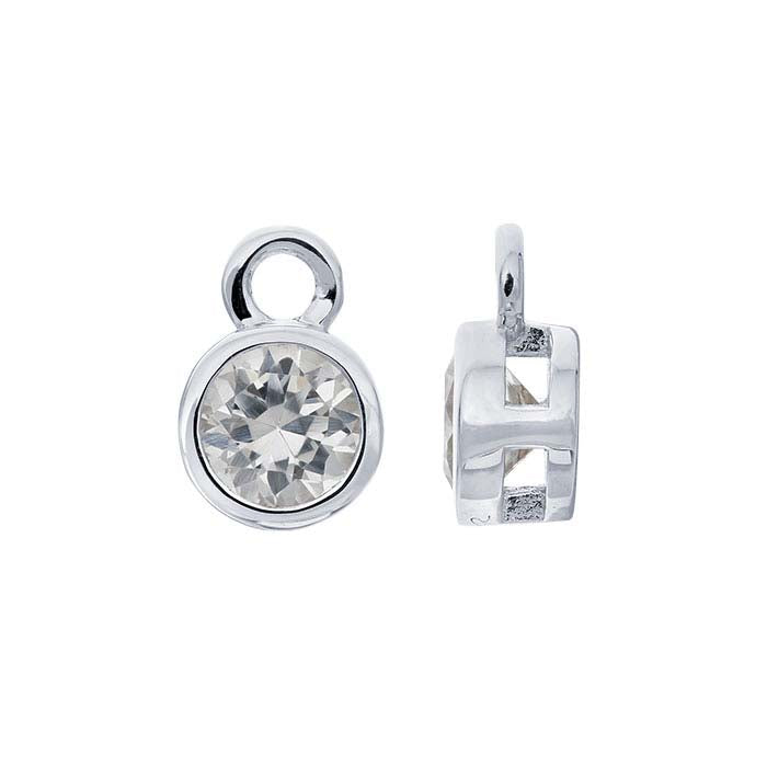 Sterling Silver 4mm Lab-Grown White Sapphire-Set Charm