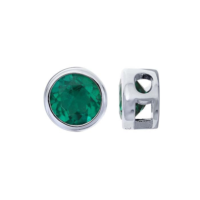 Sterling Silver 4mm Lab-Grown Emerald-Set Charm
