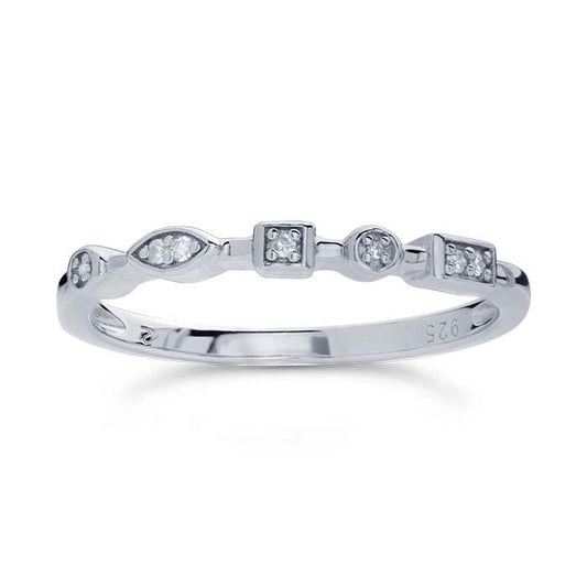 Anillo de Plata de Ley con Diamantes de Múltiples Formas