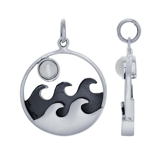 Sterling Silver Freshwater Pearl-Set Waves Pendant