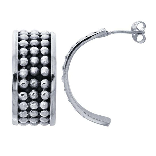 Sterling Silver Beaded Half-Hoop Post Earrings