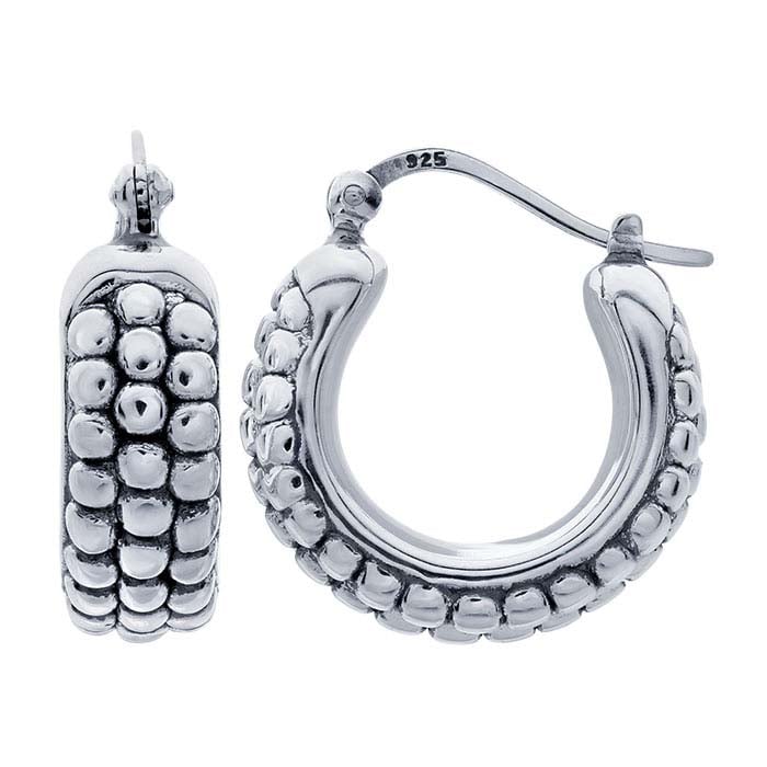 Sterling Silver Electroformed Beaded Hoop Earrings