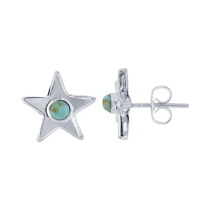 Sterling Silver Star Post Earrings with Imitation Turquoise