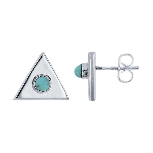 Sterling Silver Triangle Post Earrings with Imitation Turquoise