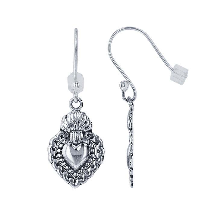 Sterling Silver Sacred Heart Earrings