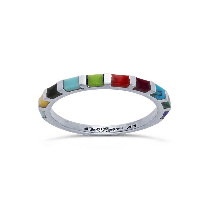 Sterling Silver Multi-Colored Imitation Stone-Set Ring