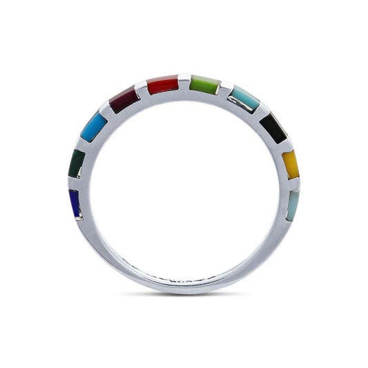 Anillo de Plata de Ley con Piedras Imitación Multicolores Engastadas