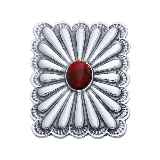 Anillo Concho Rectangular Ajustable con Jaspe Imitación en Plata de Ley