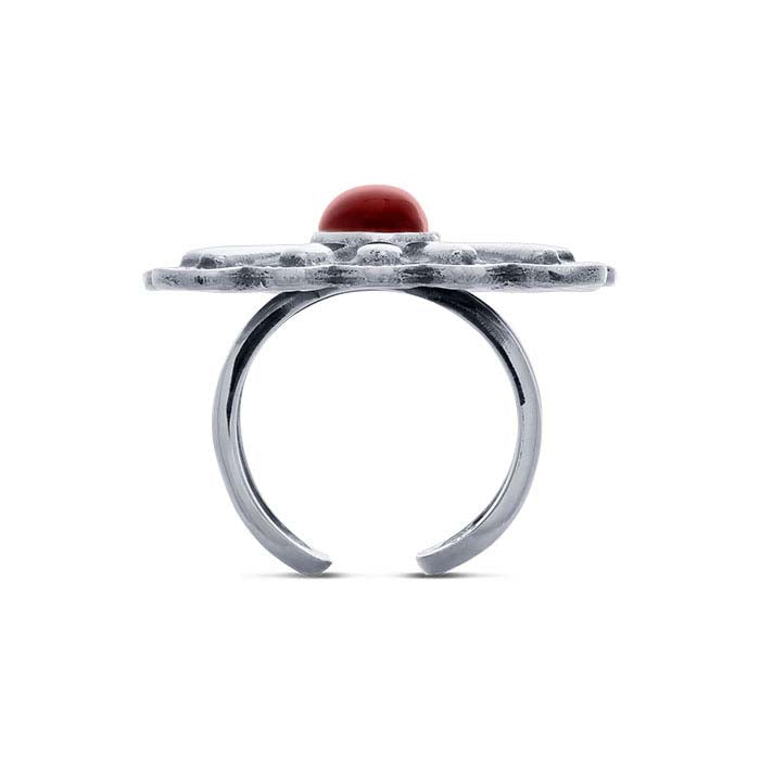 Sterling Silver Imitation Jasper-Set Rectangle Concho Ring, Adjustable