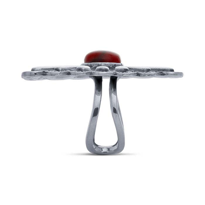 Sterling Silver Imitation Jasper-Set Rectangle Concho Ring, Adjustable