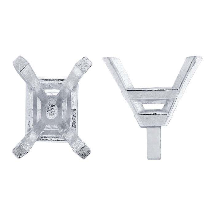 Sterling Silver 7 x 5mm Emerald-Cut 4-Prong Setting with Peg