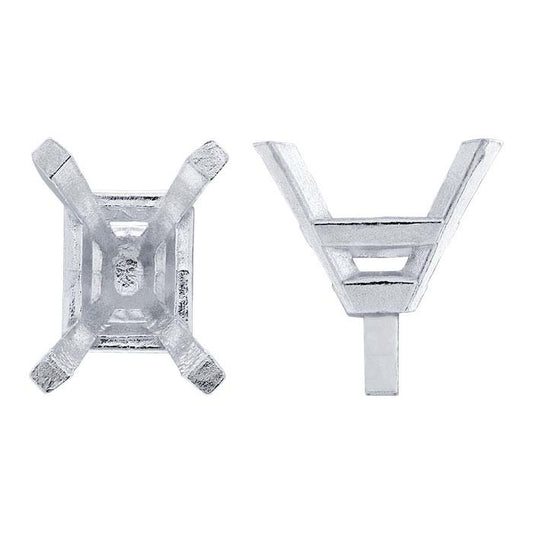 Sterling Silver 7 x 5mm Emerald-Cut 4-Prong Setting with Peg