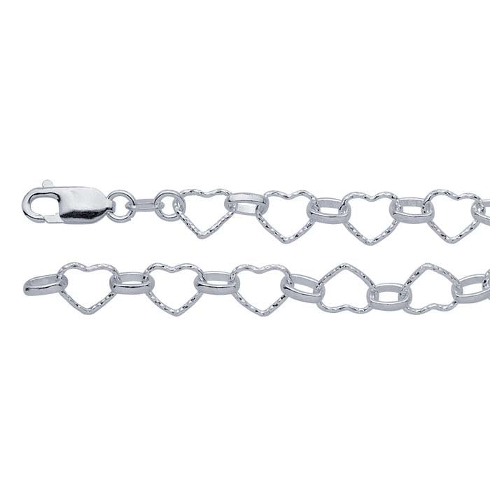 Sterling Silver 8mm Diamond-Cut Heart Link Chain