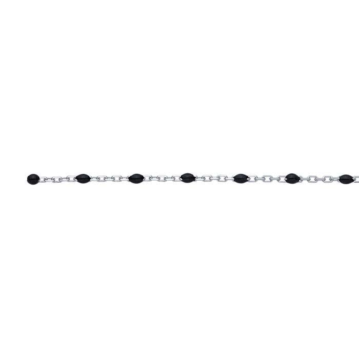 Sterling sølv 1,2 mm kabelkjede med 2 mm svarte perler