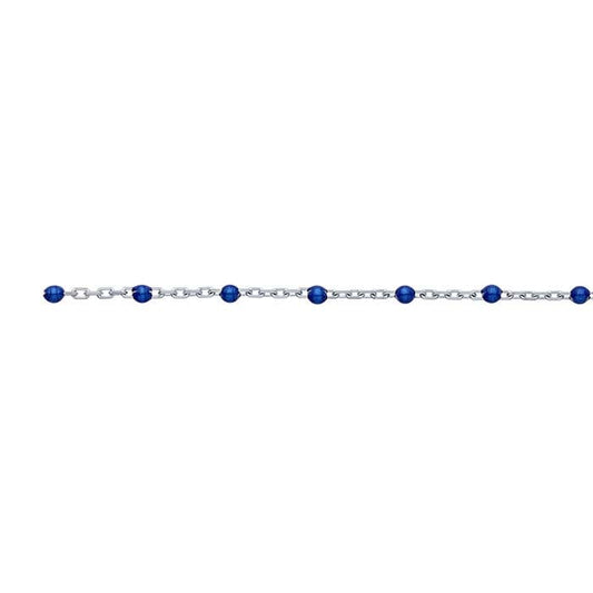 Sterling Silver 1.2mm Cable Chain with 2mm Blue Beads