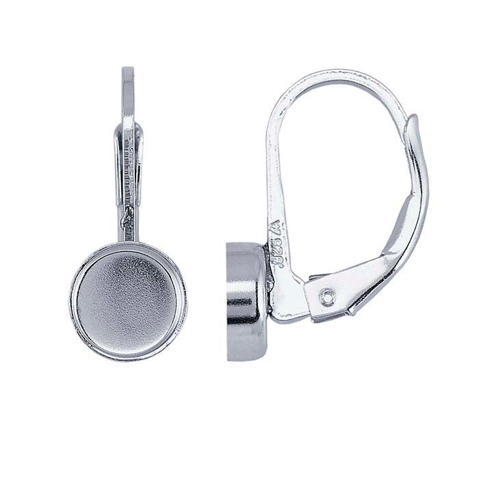 Sterling Silver Lever-Back 6mm Round Cabochon Ear Wire Mounting