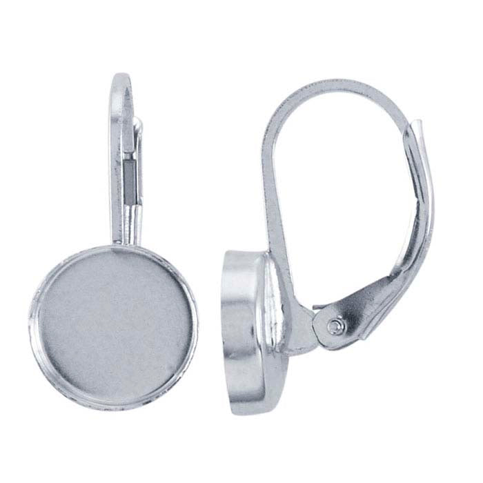 Sterling Silver Lever-Back 8mm Round Cabochon Ear Wire Mounting