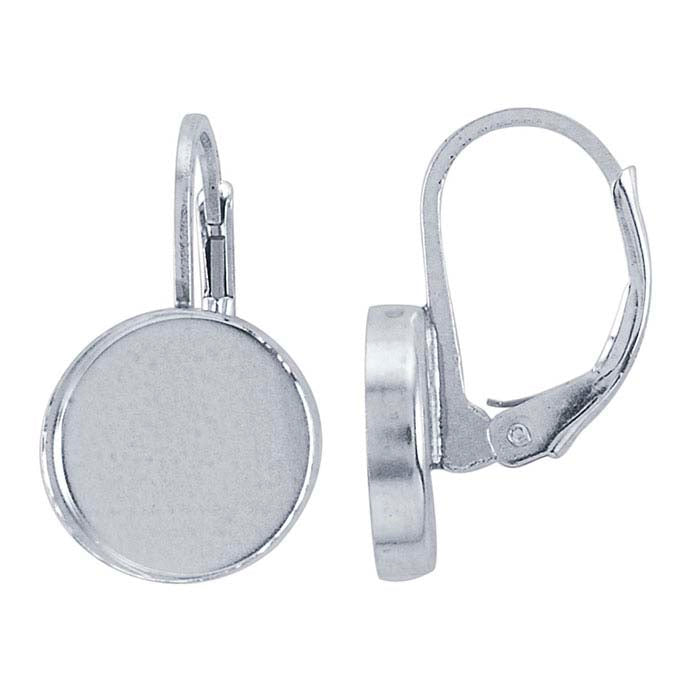 Sterling Silver Lever-Back 10mm Round Cabochon Ear Wire Mounting