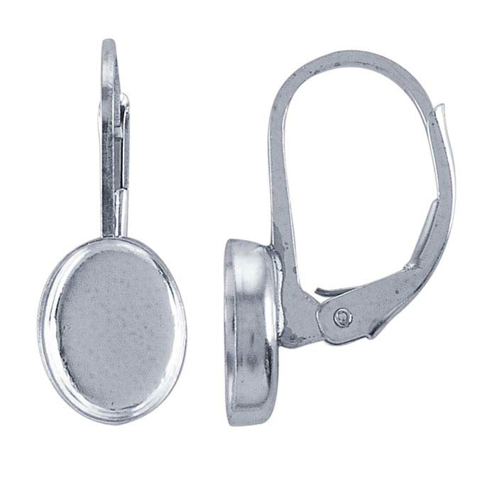Sterling Silver Lever-Back 8 x 6mm Oval Cabochon Ear Wire Mounting