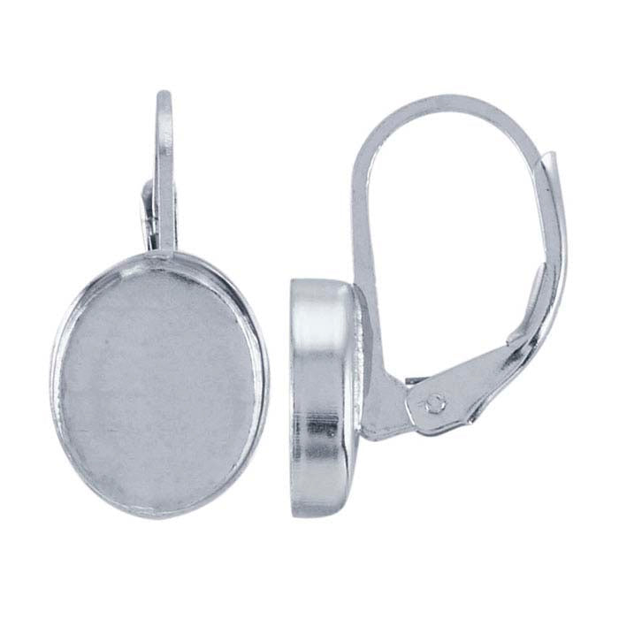 Sterling Silver Lever-Back 10 x 8mm Oval Cabochon Ear Wire Mounting
