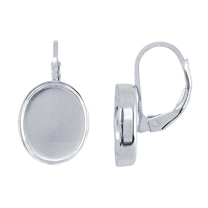 Sterling Silver Lever-Back 12 x 10mm Oval Cabochon Ear Wire Mounting