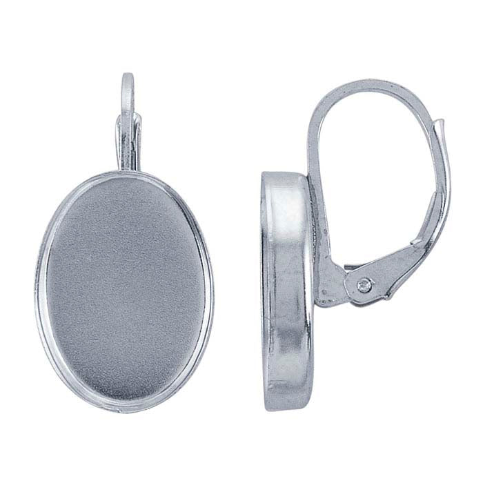 Sterling Silver Lever-Back 14 x 10mm Oval Cabochon Ear Wire Mounting