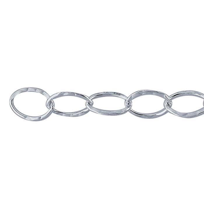 Sterling Silver 5.4mm Hammered Flat Oval Cable Chain, 3.05 m. Spool