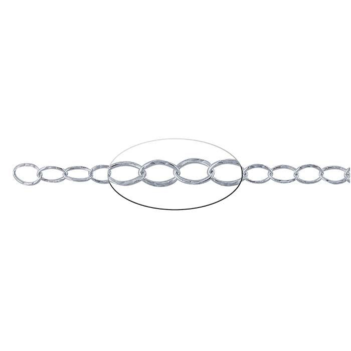 Sterling Silver 5.4mm Hammered Flat Oval Cable Chain, 3.05 m. Spool