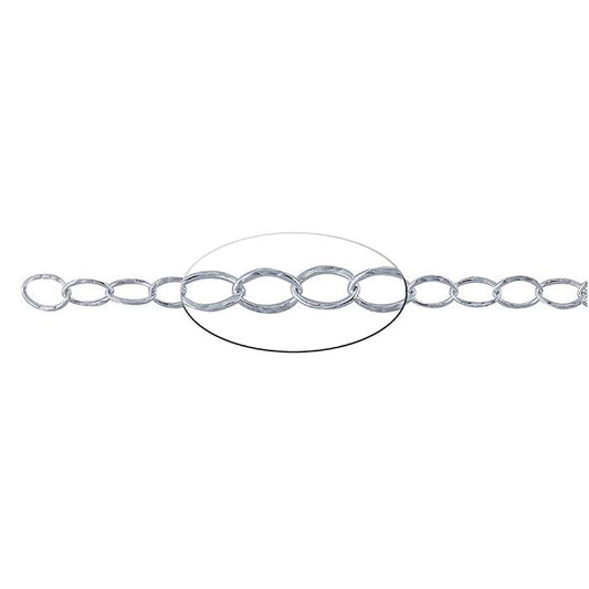Sterling Silver 5.4mm Hammered Flat Oval Cable Chain, 3.05 m. Spool