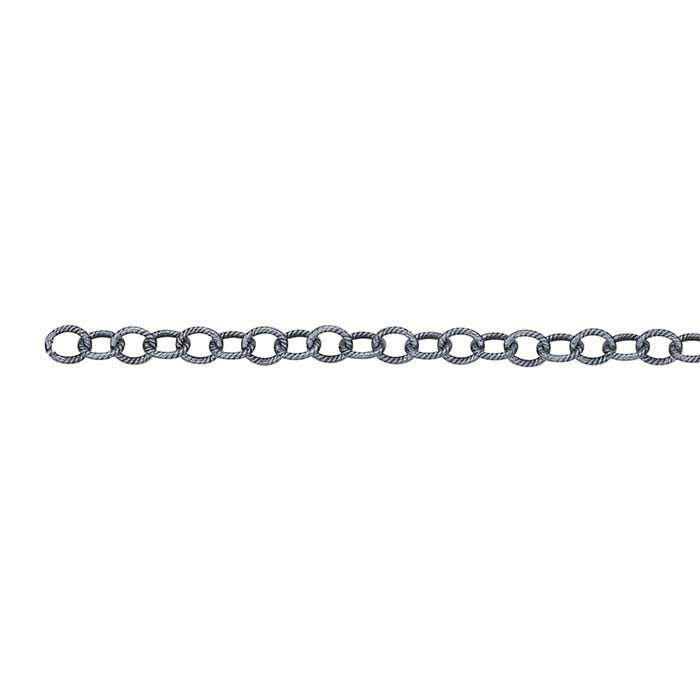 Sterling Silver Patterned Oxidized Oval Cable Chain