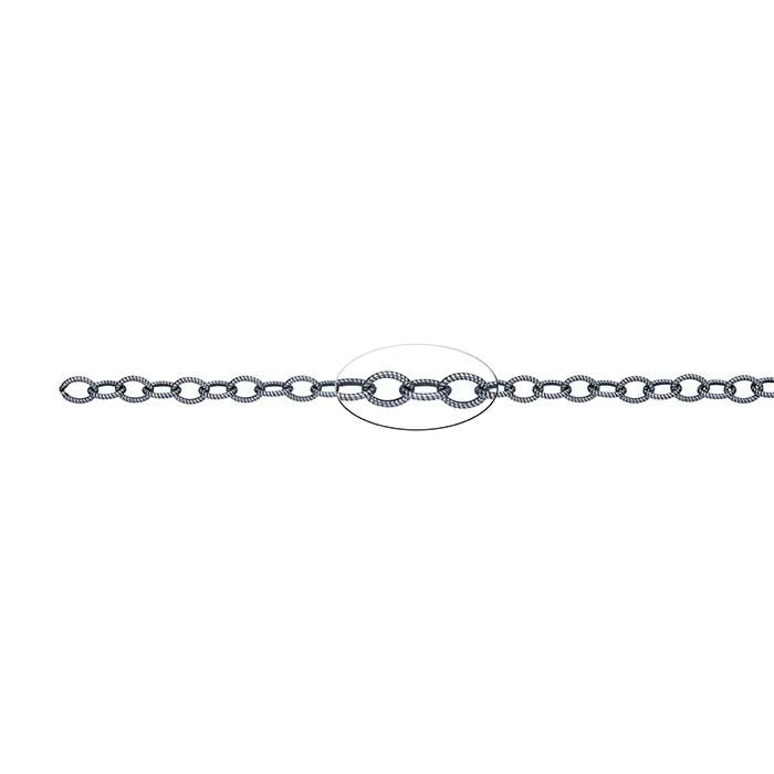 Sterling Silver Oxidized 4.1mm Patterned Oval Cable Chain, By the Foot