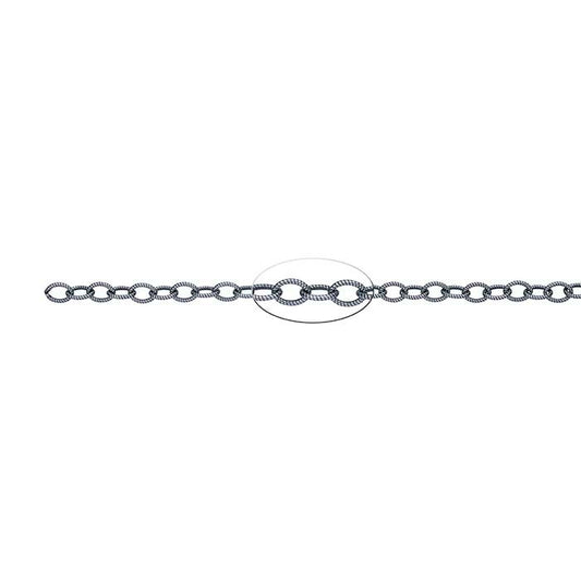 Sterling Silver Oxidized 4.1mm Patterned Oval Cable Chain, By the Foot