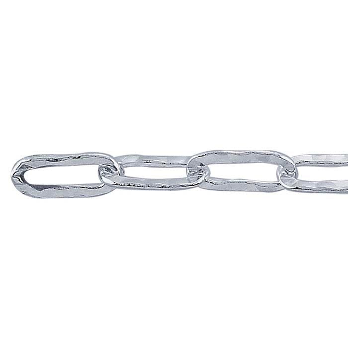 Sterling Silver 3mm Hammered Oval Cable Chain, By the Foot