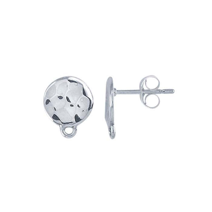 Sterling Silver Round Hammered Post Earring with Closed Ring