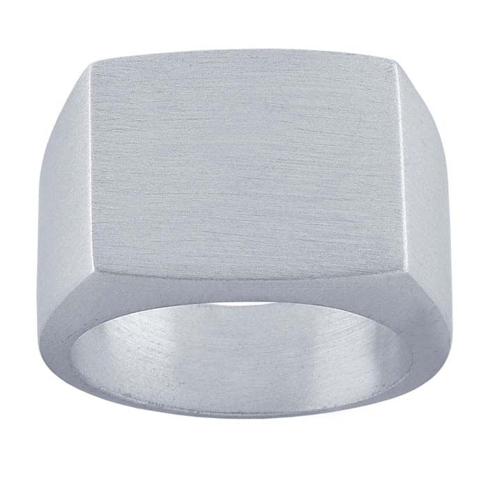Sterling Silver Brushed-Finish 17 x 14mm Rectangle Signet Ring
