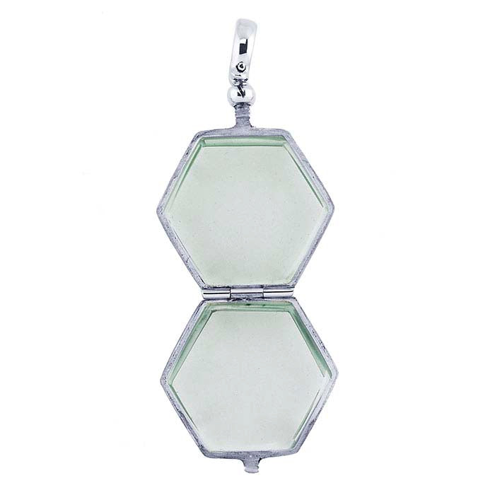 Sterling Silver Hexagon Antique Glass Locket Pendant