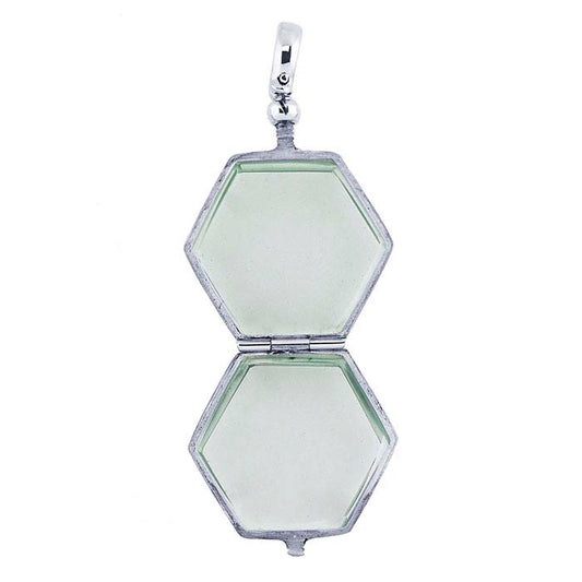 Sterling Silver Hexagon Antique Glass Locket Pendant