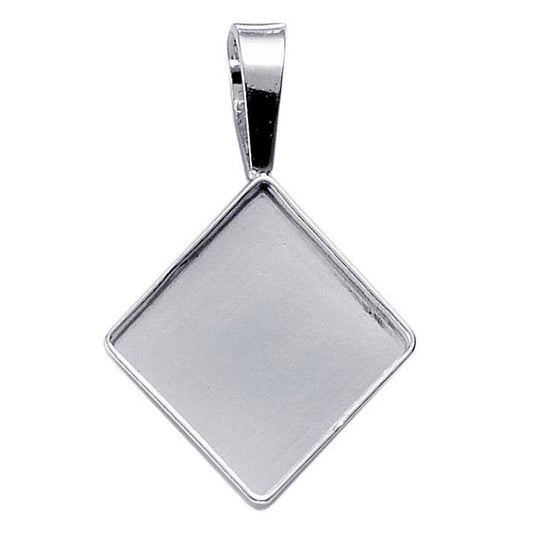 Sterling sølv 16 mm firkantet cabochon anhengsinnfatning