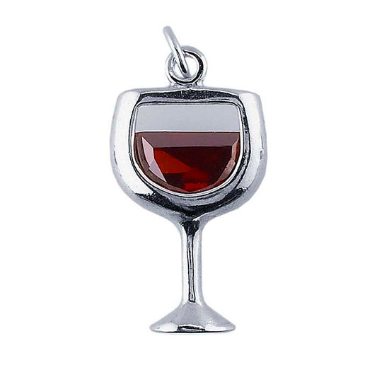 Sterling Silver Red Wine Glass Pendant