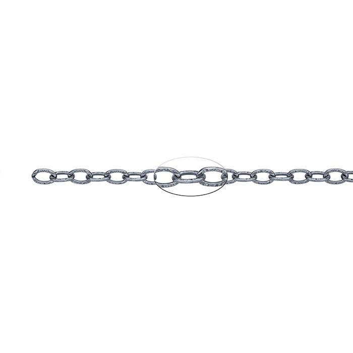 Sterling Silver Oxidized 4.8mm Patterned Oval Cable Chain, By the Foot