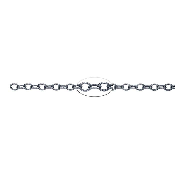 Sterling Silver Oxidized 4.9mm Patterned Flat Oval Cable Chain, By the Foot