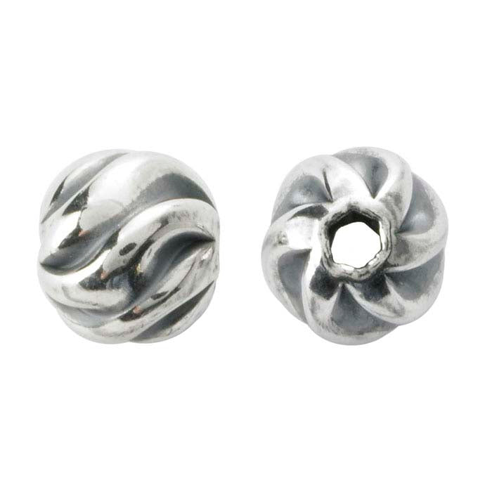 Runde, oxidierte Twist-Perle aus Sterlingsilber, 4 mm