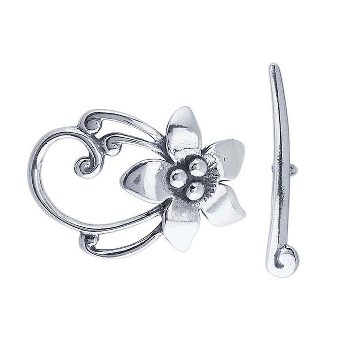 Sterling Silver 27.4 x 28.6mm Flower Toggle Clasp