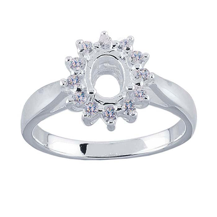 Montura para anillo de compromiso semi-montada ovalada de plata