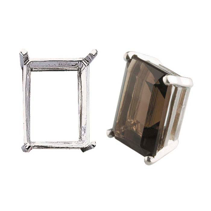 Sterling Silver 14 x 10mm Emerald-Cut Pre-Notched Legendary™ 4-Prong Setting